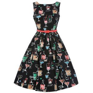 Lindy Bop Audrey  Dress-  Black/Coattail Print